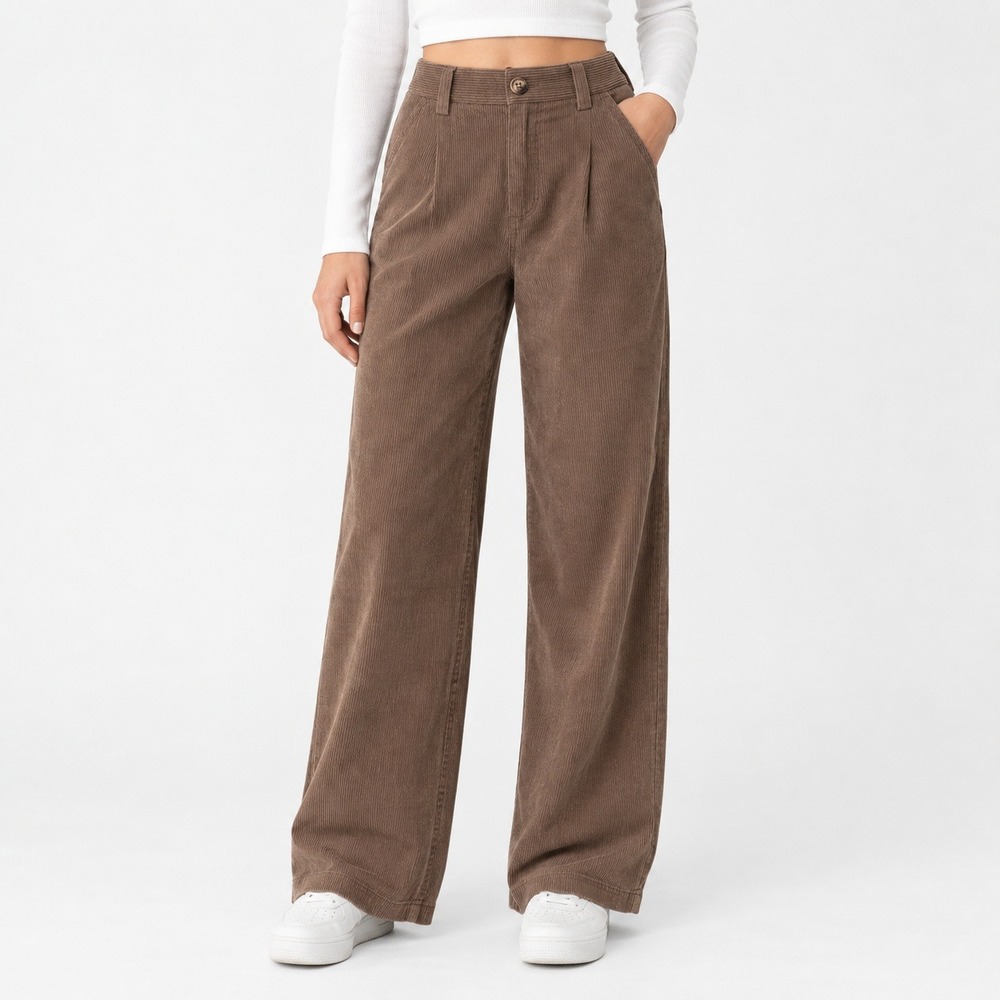 Halara Acorn Brown Corduroy Wide Leg Pleated High Waisted Pants NWT L